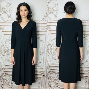 Investments Black V-Neck Wrap Midi Dress